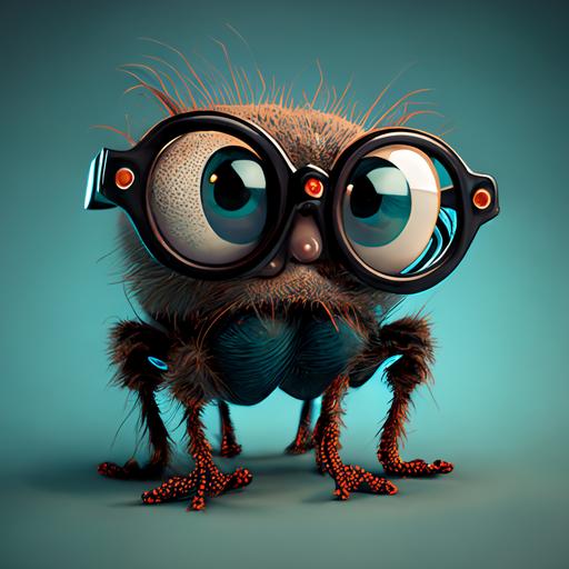 smart spider with big glasses, 2d vector, cartoon --v 4