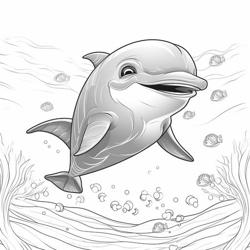 smiling baby dolphin under the sea for coloring book with crosp lines and white backround