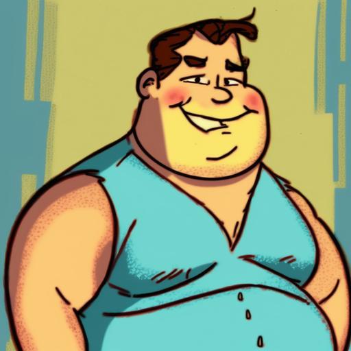 smiling face fat lazy guy cartoon traditional art