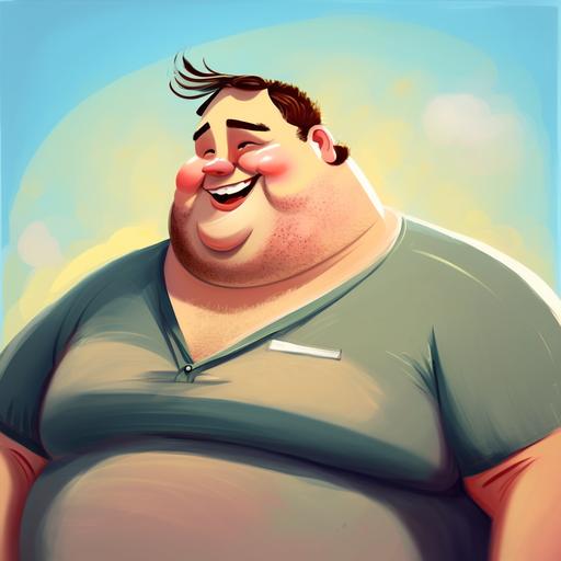 smiling face fat lazy guy cartoon traditional art