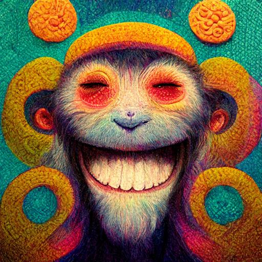 smiling monkey with big teeth on psychedelic lsd acid trip  --v 3 --q 2