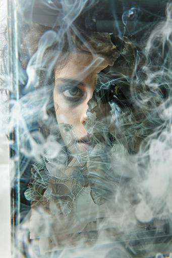 smoke plumes, double exposure quantum entanglement, gothic fairy princess in a glass case, trapt invisible --ar 2:3 --v 6.0