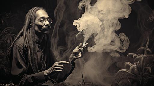 snoop dog smoking weed with a siphonophore alien, ww1 found photograph --ar 16:9 --s 250