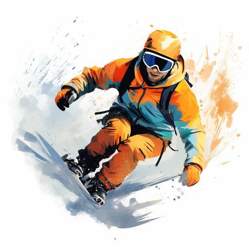 snowboarding drawing color,white background