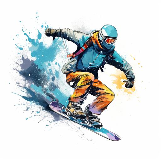 snowboarding drawing color,white background
