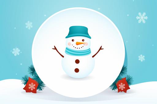snowman with white place for note in shape of blank paper plate with snowflakes, in the style of simple, colorful illustrations, atey ghailan, animated gifs, ferrania p30, vibrant stage backdrops, flat shading, cute cartoonish designs --ar 3:2