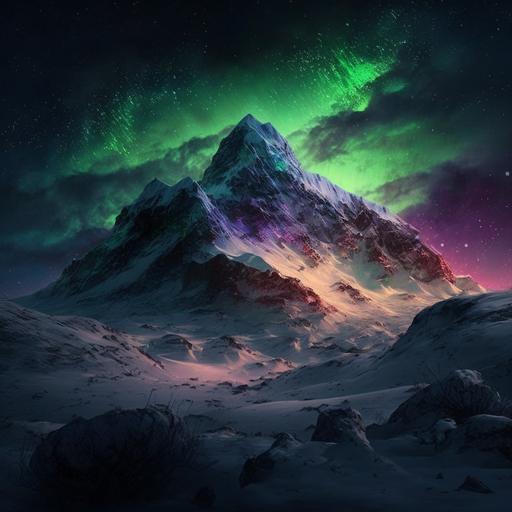 snowy mountain with aurora boralis