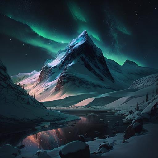 snowy mountain with aurora boralis