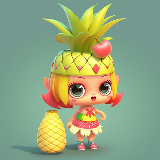 cute tropicalpunk princess with a pineapple crown, 3d stylized --c 22