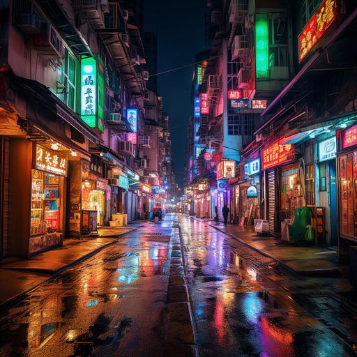 HD 4K photo of Gwei-Lo in Hong Kong old street with neon lights