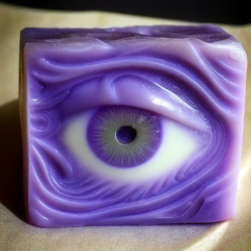 soap carving; eyes irides carved in violet soap::1 calendar, flowers::-0.15 --c 33 --v 4