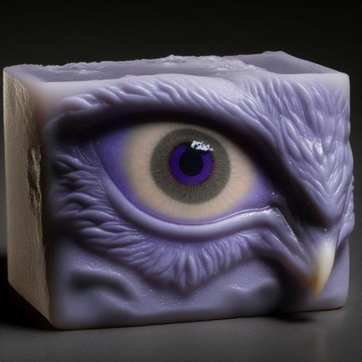 soap carving; eyes irides carved in violet soap::1 calendar, flowers::-0.15 --c 33 --v 4