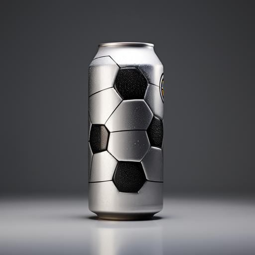 /soccer ball grey background beer can
