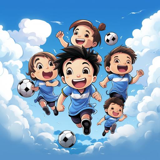 soccer chibi players cartoon in sky