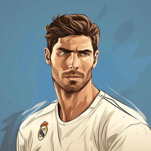 soccer icon with handsome man ,real Madrid theme，cartoon