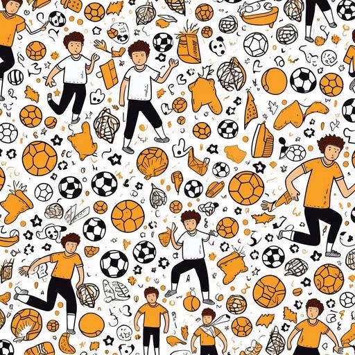 soccer player doodles pattern, plain background , hermes style.