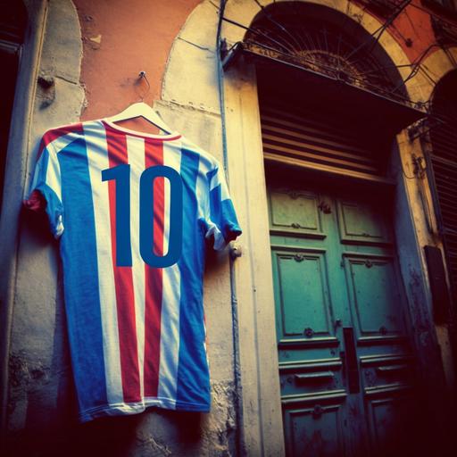 soccer tshirt red and blue stripes with number 10 in Genova city