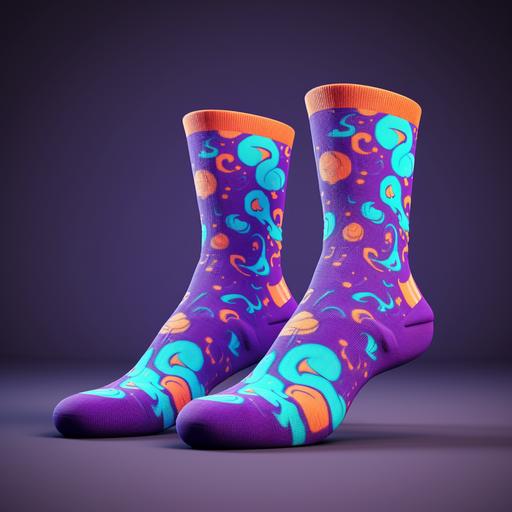 socks cartoon designs, purple, product image mockups, highly detailed, 8K