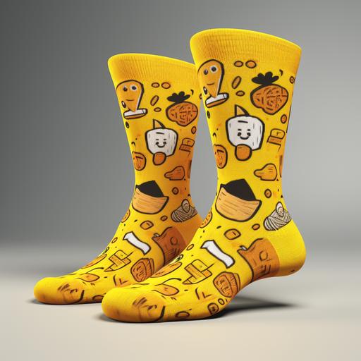 socks cartoon designs, yellow, product image mockups, highly detailed, 8K