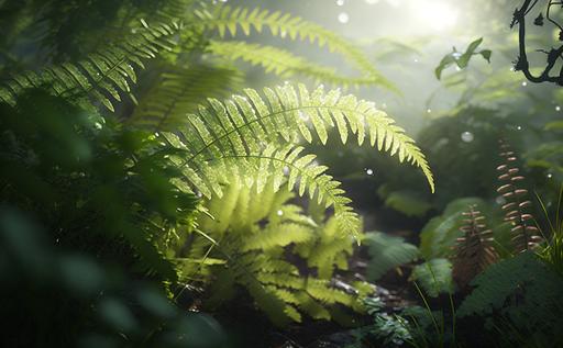 soft sunlight exposure, rainfall japanese primitive forest, fern tree in the foreground, beautiful atmosphere, large view, natural green moss pattern, 8k, lighting detail, detailed, Hyperrealistic, Ultra high definition image quality, Ultra-wide-angle vision, green moss pattern, morning sunlight, 8k ultra detail, hd, --ar 16:10 --v 4 --q 2