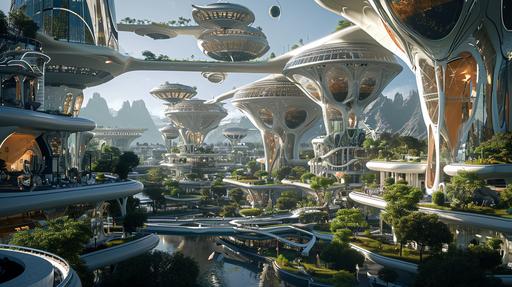 solarpunk city, heliocentric society with sustainable living, rooftop gardens, walkable city, modern clean enerygy future scene --ar 16:9 --v 6.0