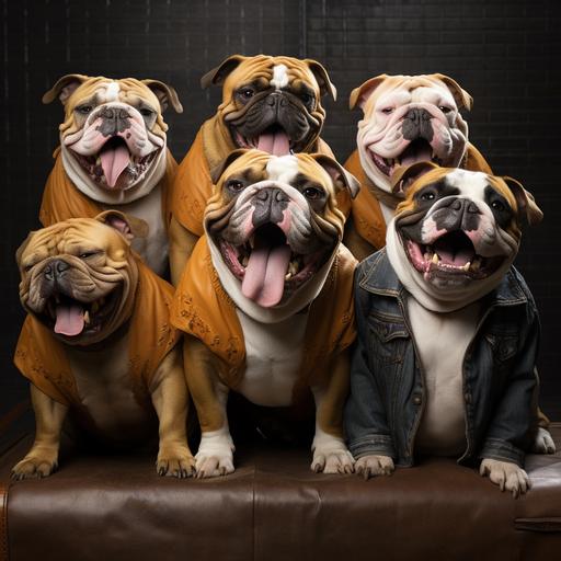 photo of funny bulldogs as a gang