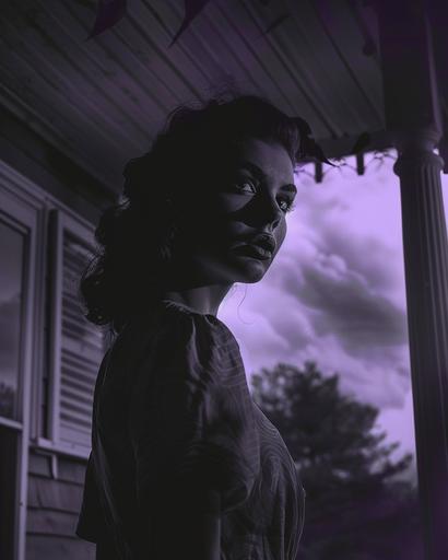 southern gothic retrofuturistic film noir, purple overlay --ar 4:5 --v 6.0