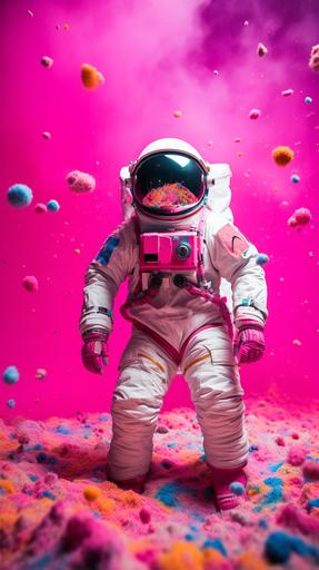 spaceman, vibrant color, high resolution, studio photo shoot, full frame, Barbie --ar 9:16