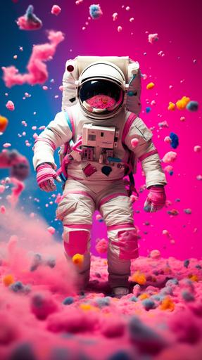 spaceman, vibrant color, high resolution, studio photo shoot, full frame, Barbie --ar 9:16