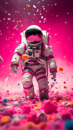 spaceman, vibrant color, high resolution, studio photo shoot, full frame, Barbie --ar 9:16