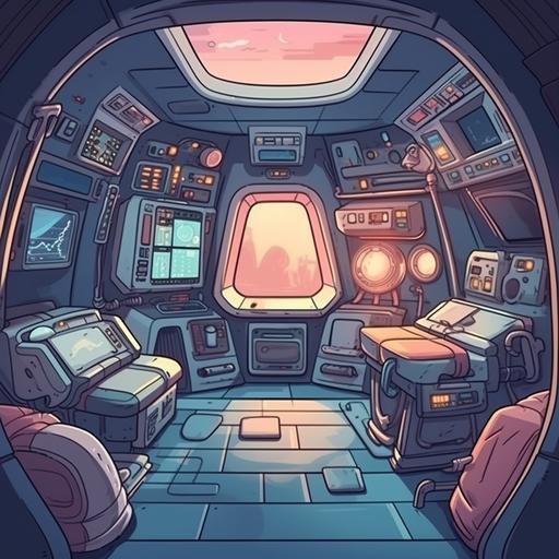 spaceship cabin, cartoon style. high quality --upbeta --s 250 --v 5