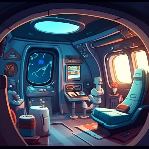 spaceship cabin, cartoon style. high quality --upbeta --s 250 --v 5