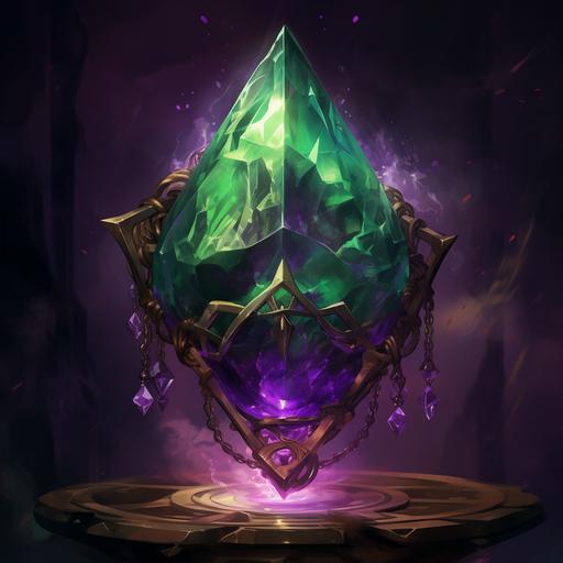 spell trap a soul in gem stone, symbol, logo, necrotic, dnd, green and purple reduced pallete --ar 1:1