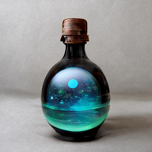spherical potion bottle with a label, fantasy, minimalism