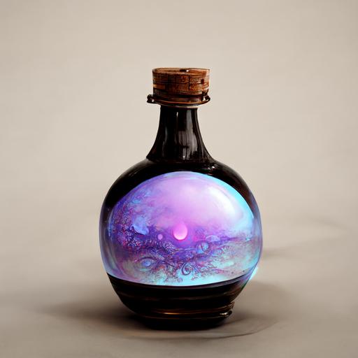 spherical potion bottle with a label, fantasy, minimalism