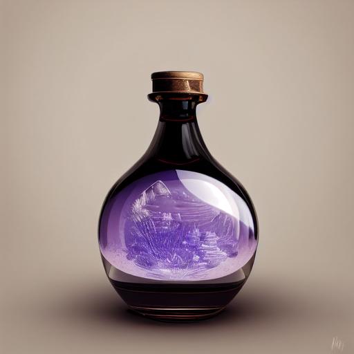 spherical potion bottle with a label, fantasy, minimalism --test --creative --upbeta