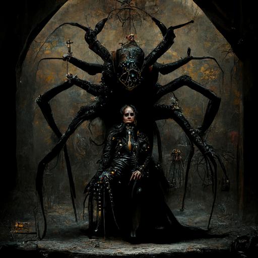 spider female cenobite and the chatterer:: nails in leather suits, Gothic scary background, full body shot, realistic, hyper detailed, hd, 3d ::Guillermo del Toro, Peter mohrbacher, unreal engine, latex steampunk clocks of time trees, tall alien glass pandora flowers, acid lsd trippy, standing, vivid mexican forest, venom latex paint raindrops, hd, high resolution, detailed, stunning award winning, insane detail + surrealism insanity, photography by Giovanni Bragolin, Dali, 8K, ar 16:9, --chaos 19 --v 4