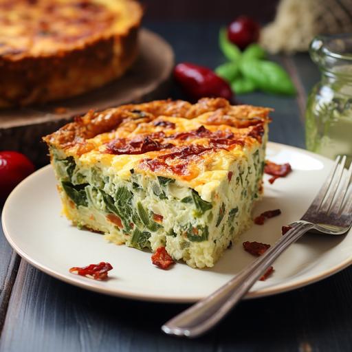 spinach quiche with sun-dried tomatoes and cottage cheese