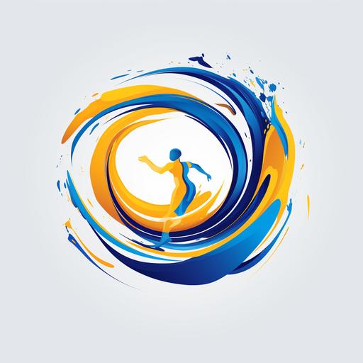 sports coaching brand logo, 'Movement is Key', colors royal blue and yellow, dynamic, modern, physical activity symbols, motion abstracts, action silhouettes, flowing curves, kinetic shapes, inspirational, easily identifiable, active lifestyle encouragement, texture.