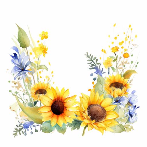 spring summer themed clipart images sunflower border watercolours and pastel colours on a white background