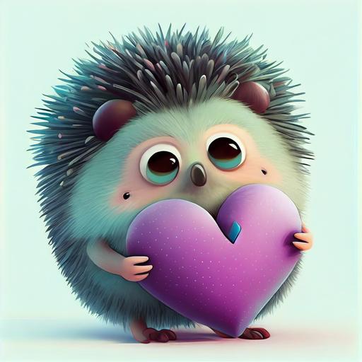 stunning disney pixar cartoon action pose, stunning fuzzy adorable hedgehog in a pastel colored heart costume for Valentines day, heart costume, love, adorable, cute hedgehog, cozy, valentines, full body of stunning fuzzy hedgehog in heart costume, full shot, love in eyes, realistic eyes, beautiful perfect symmetrical face, Stanley Artgerm Lau style, beautifully color-coded, extremely detailed, ultra hd, hdr, 8k, cinematic, dramatic lighting, studio Portrait Lighting, illuminated face, 85mm, volumetric lighting, ray tracing reflections, unreal render --upbeta --q 2 --v 4 --s 250