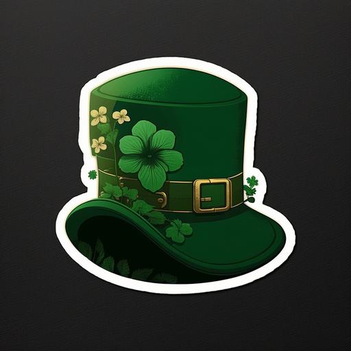 st patrick hat , designed with irish flower , green , cartoon style , sticker