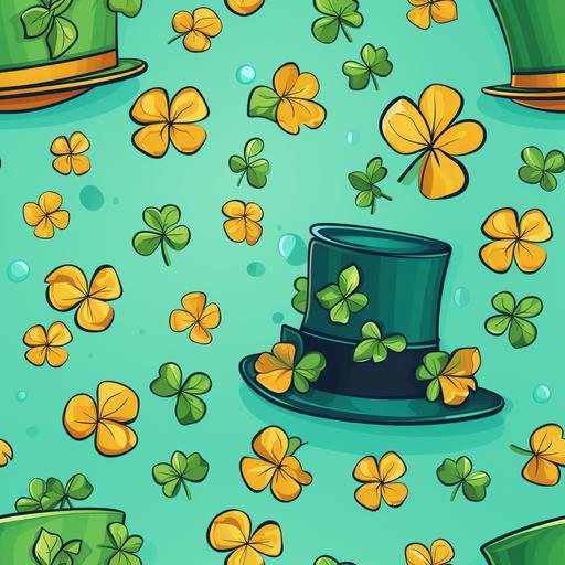 st patrick hats and shamrocks on a yellow background, in the style of graphic patterns, simple, colorful illustrations, white background, cartoonish style, ferrania p30, wallpaper, enchanting, --tile --ar 1:1 --s 250
