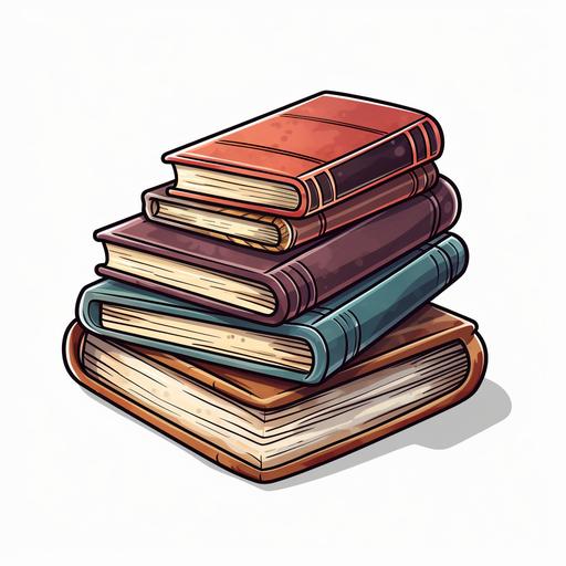 stack of five books stickers, cartoon style,