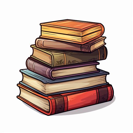 stack of five books stickers, cartoon style,
