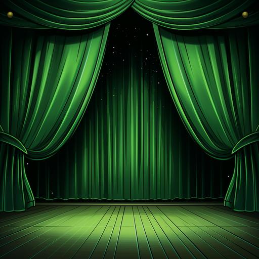 stage with closed green curtains, searchlight, Comic Book Style --v 5.2