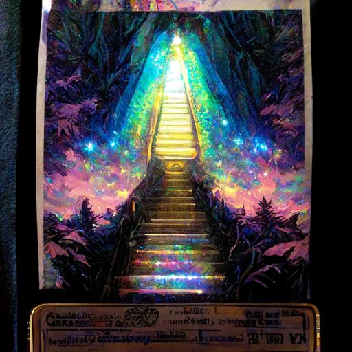 stairway as secret rare yu-gi-oh card, holographic foil, glittering holo foil --q 2