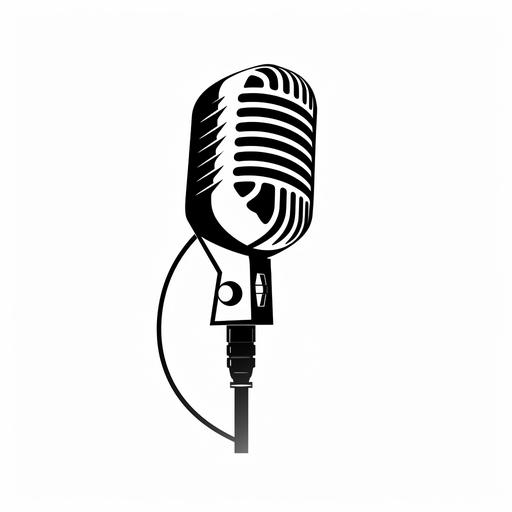 standard microphone logo minimalistic with long thick cord attached and looping black and white vector