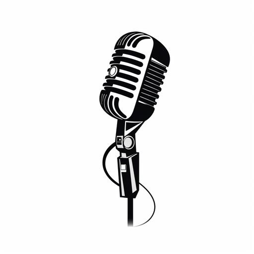 standard microphone logo minimalistic with long thick cord attached and looping black and white vector