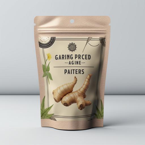 standup pouch for Ginger Paste, have indian farmer and garlic paste image premium graphic design